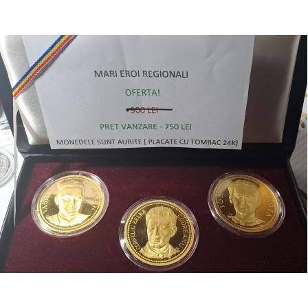 Monede de colectie placate cu aur MARI EROI REGIONALI