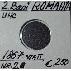 Moneda de colectie 2 Bani ROMANIA 1867 WAT NR.2 UNC