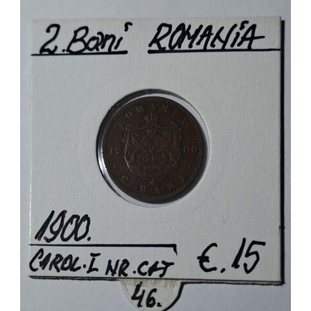 Moneda de colectie  2 Bani ROMANIA anul 1900 Carol l Nr.46 in catatogul monedelor Romanesti 