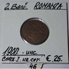 Moneda de colectie 2 Bani ROMANIA  anul 1900 UNC Carol l Nr.46 in catalogul monedelor Romanesti