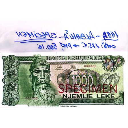 Bancnota de colectie SPECIMEN 1000 NJEMIJE LEKE ALBANIA UNC