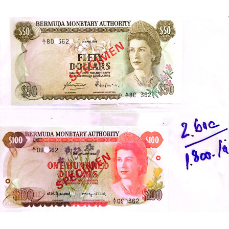 2 Bancnote de colectie 50 dolari 1978 + 100 dolari 1982 SPECIMEN UNC